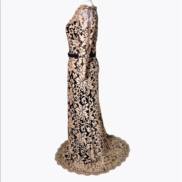 Tadashi Shoji Belted Embroidered Lace Gown - Picture 3 of 16